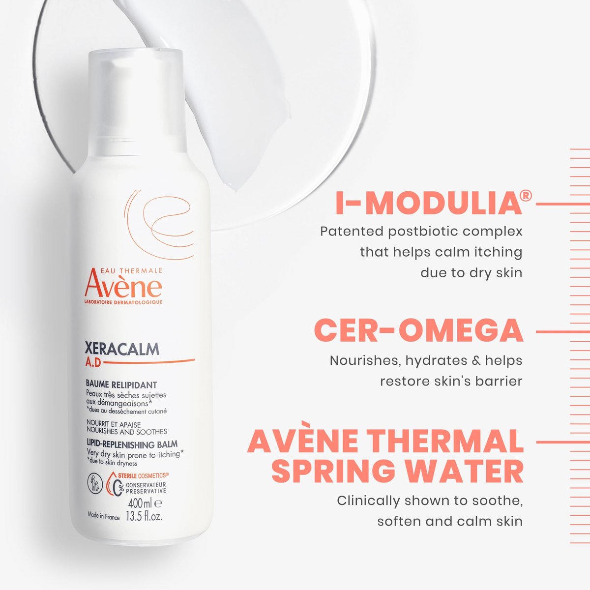 Avène XeraCalm A.D Lipid-Wiederherstellender Balsam für atopische Dermatitis & Ekzeme – Trockene, juckende Haut – Stärkt die Hautbarriere – Für Säuglinge, Kinder & Erwachsene – 200 ml