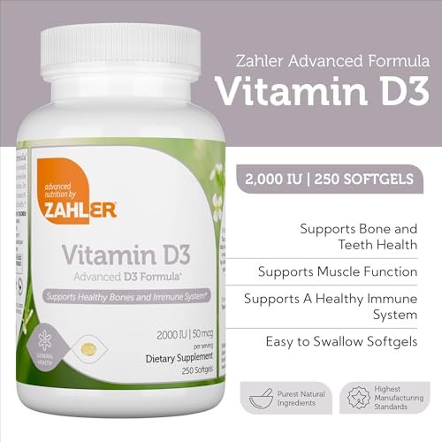 Zahler - Fortschrittliches Vitamin D3 2000 IE Weichkapseln (250 Stück) - Koscher, Vegetarierfreundlich - Für Immunsystem, Knochen, Zähne & Muskeln - Tägliches Vitamin-D-Präparat für Erwachsene - Leicht zu Schlucken