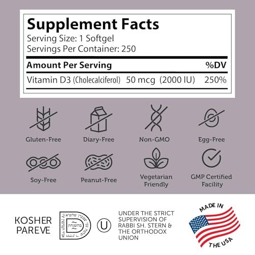 Zahler - Fortschrittliches Vitamin D3 2000 IE Weichkapseln (250 Stück) - Koscher, Vegetarierfreundlich - Für Immunsystem, Knochen, Zähne & Muskeln - Tägliches Vitamin-D-Präparat für Erwachsene - Leicht zu Schlucken