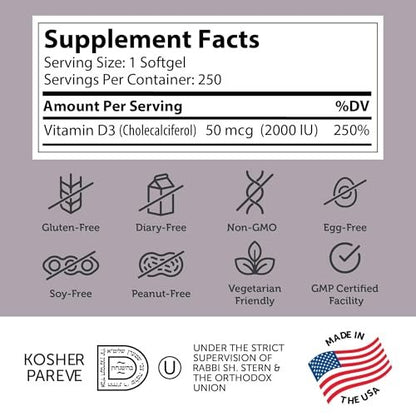 Zahler - Fortschrittliches Vitamin D3 2000 IE Weichkapseln (250 Stück) - Koscher, Vegetarierfreundlich - Für Immunsystem, Knochen, Zähne & Muskeln - Tägliches Vitamin-D-Präparat für Erwachsene - Leicht zu Schlucken