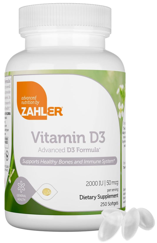 Zahler - Fortschrittliches Vitamin D3 2000 IE Weichkapseln (250 Stück) - Koscher, Vegetarierfreundlich - Für Immunsystem, Knochen, Zähne & Muskeln - Tägliches Vitamin-D-Präparat für Erwachsene - Leicht zu Schlucken