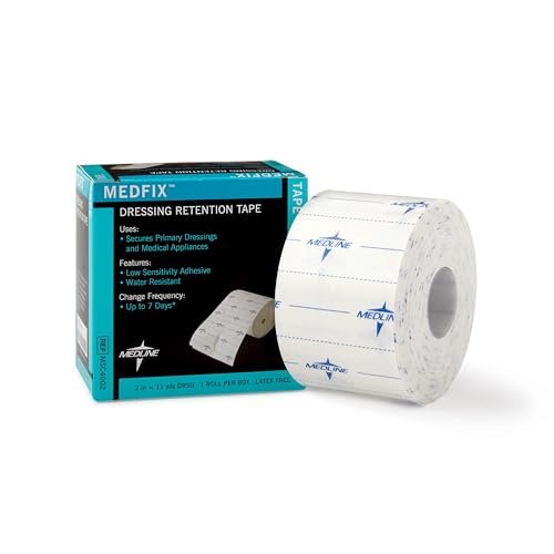 Medline MedFix Wundversorgungs-Fixiertape mit S-Release Liner, sichert primäre Verbände und medizinische Geräte, 5 cm x 10 m