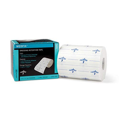 Medline MedFix Wundverband-Fixierband mit S-Release Abziehhilfe, Weiß, 10,2 cm x 10 m – Sichert Primärverbände und medizinische Geräte