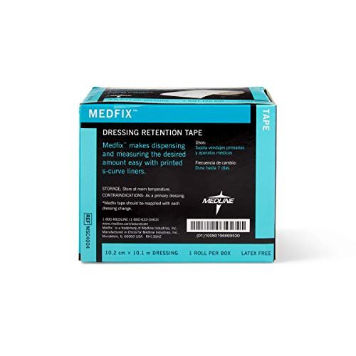 Medline MedFix Wundverband-Fixierband mit S-Release Abziehhilfe, Weiß, 10,2 cm x 10 m – Sichert Primärverbände und medizinische Geräte