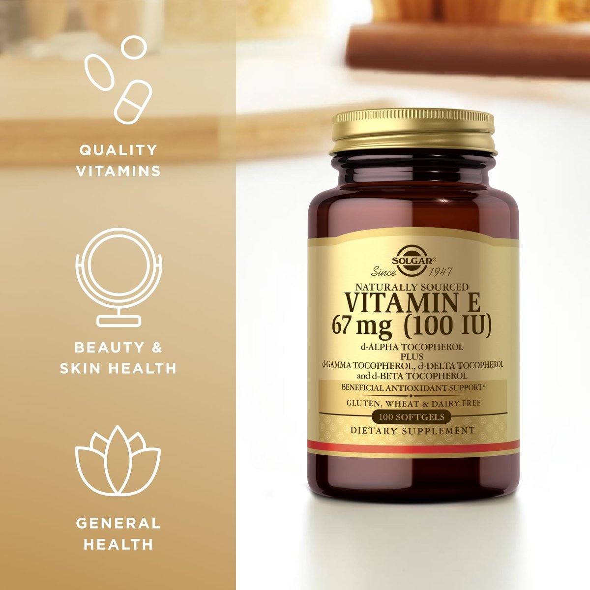 Solgar Vitamin E 67 mg (100 IE) - 100 Weichkapseln, Packung mit 2 - Antioxidans-Unterstützung - Gluten- & laktosefrei - 200 Portionen insgesamt