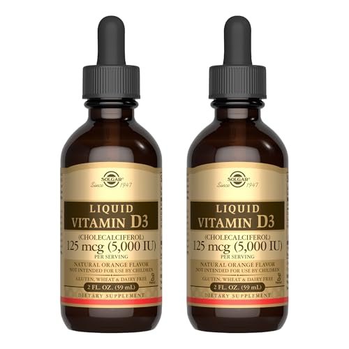 Solgar Flüssiges Vitamin D3 125 mcg (5.000 IE) - 2er-Pack mit 118 Portionen - Natürlicher Orangen-Geschmack - Für Knochen & Zähne - Immunsystem-Unterstützung - Gluten- & Laktosefrei