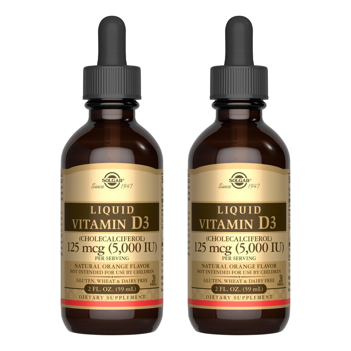 Solgar Flüssiges Vitamin D3 125 mcg (5.000 IE) - 2er-Pack mit 118 Portionen - Natürlicher Orangen-Geschmack - Für Knochen & Zähne - Immunsystem-Unterstützung - Gluten- & Laktosefrei