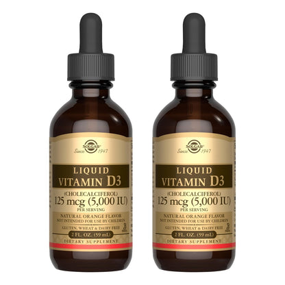 Solgar Flüssiges Vitamin D3 125 mcg (5.000 IE) - 2er-Pack mit 118 Portionen - Natürlicher Orangen-Geschmack - Für Knochen & Zähne - Immunsystem-Unterstützung - Gluten- & Laktosefrei