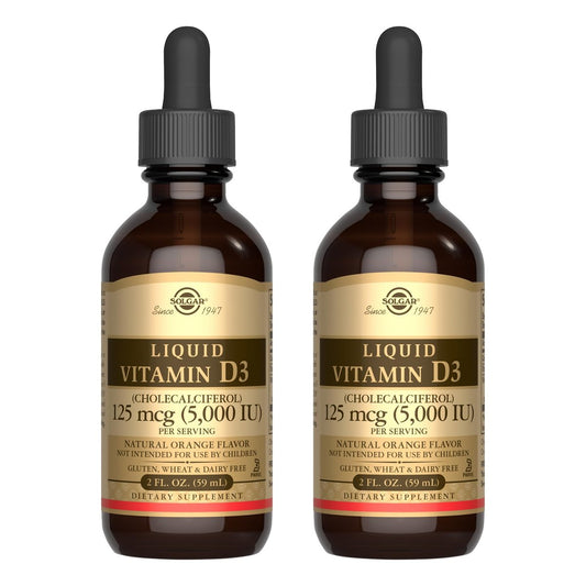 Solgar Flüssiges Vitamin D3 125 mcg (5.000 IE) - 2er-Pack mit 118 Portionen - Natürlicher Orangen-Geschmack - Für Knochen & Zähne - Immunsystem-Unterstützung - Gluten- & Laktosefrei