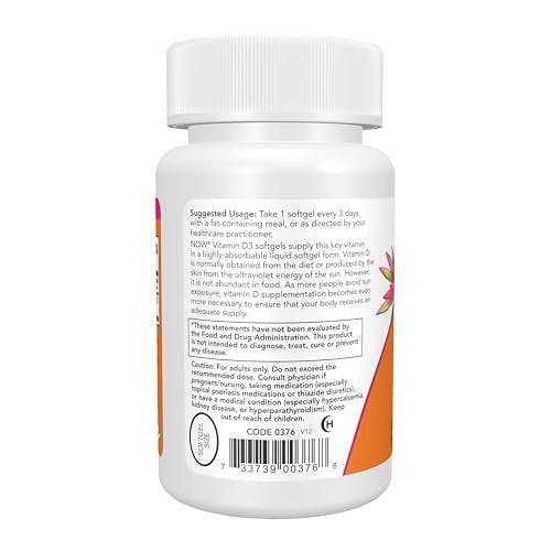 NOW Foods Vitamin D-3 10.000 IE Höchste Potenz, Strukturelle Unterstützung, 120 Weichkapseln