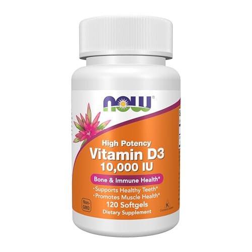 NOW Foods Vitamin D-3 10.000 IE Höchste Potenz, Strukturelle Unterstützung, 120 Weichkapseln