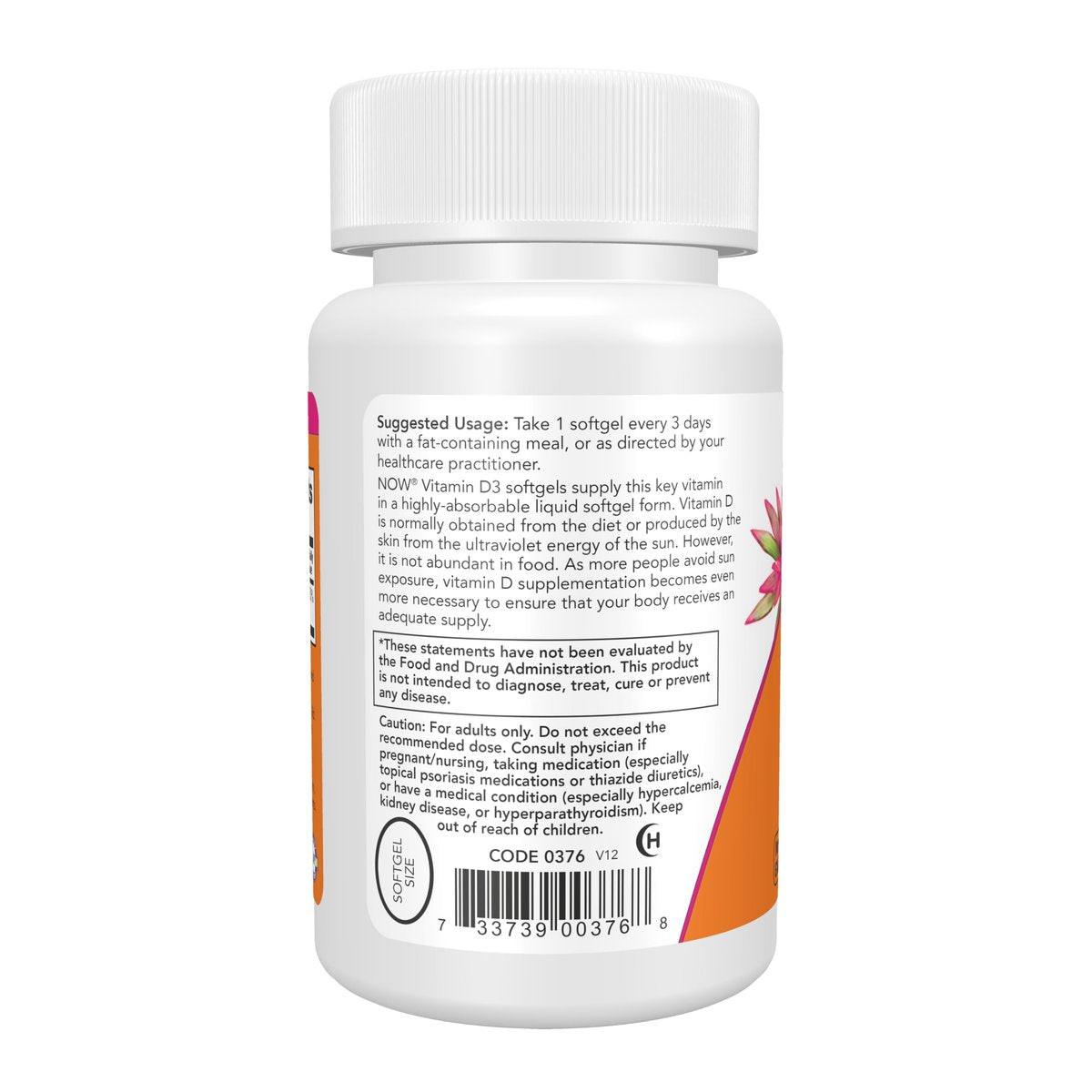 NOW Foods Vitamin D-3 10.000 IE Höchste Potenz, Strukturelle Unterstützung, 120 Weichkapseln
