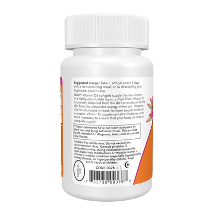 NOW Foods Vitamin D-3 10.000 IE Höchste Potenz, Strukturelle Unterstützung, 120 Weichkapseln
