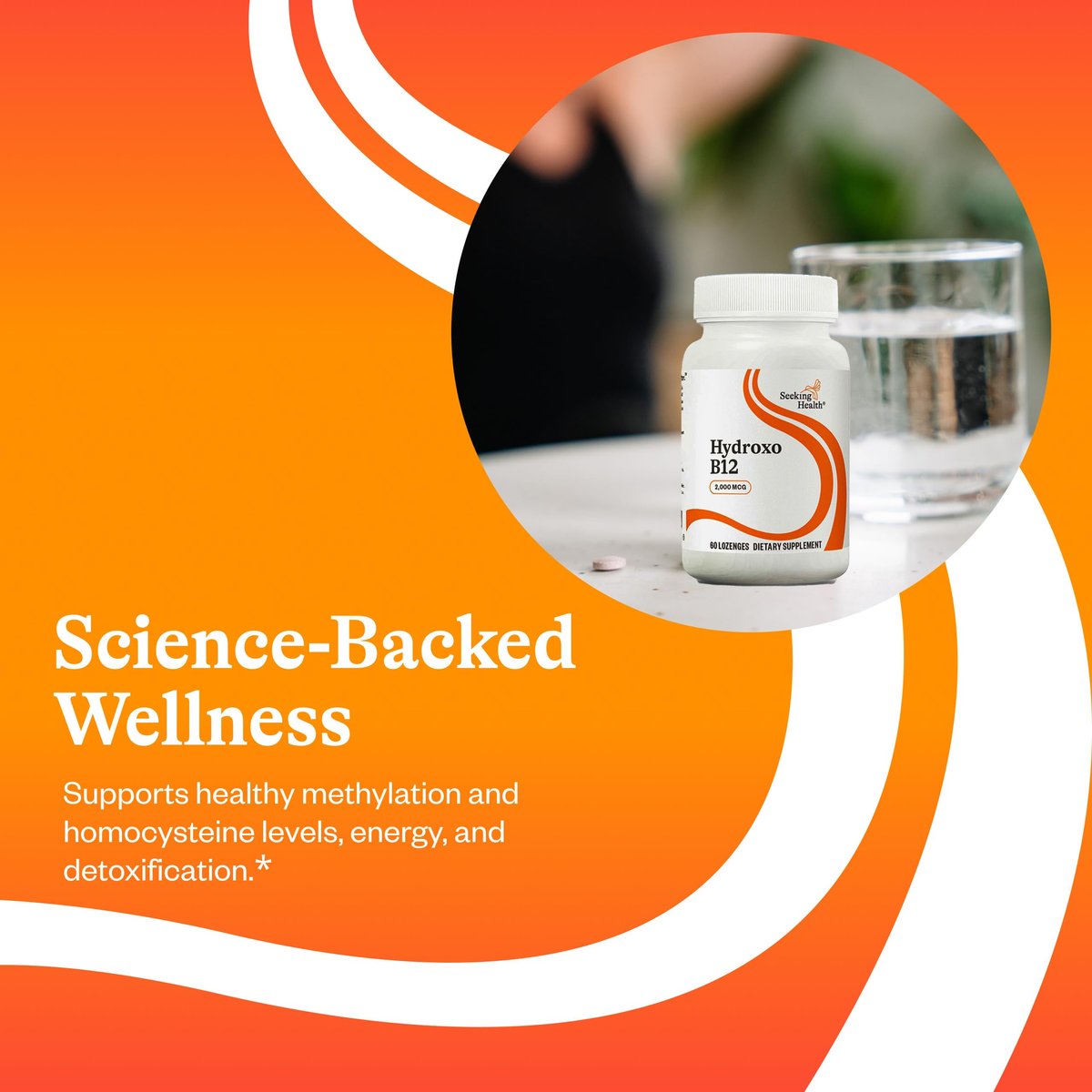 Seeking Health Hydroxo B12 - Vitamin-B-Präparat für Energieunterstützung - mit Folat zur Unterstützung von Methylierung und Homocysteinspiegel - 2000 mcg, 60 Lutschtabletten