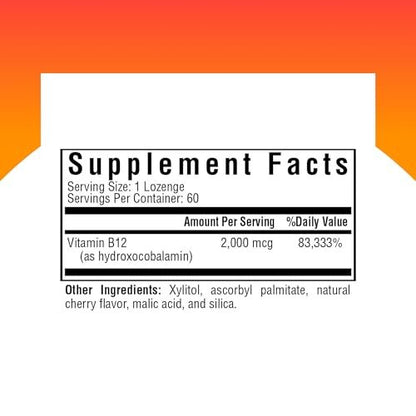 Seeking Health Hydroxo B12 - Vitamin-B-Präparat für Energieunterstützung - mit Folat zur Unterstützung von Methylierung und Homocysteinspiegel - 2000 mcg, 60 Lutschtabletten