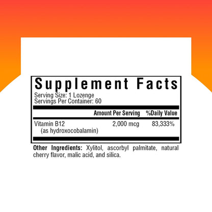 Seeking Health Hydroxo B12 - Vitamin-B-Präparat für Energieunterstützung - mit Folat zur Unterstützung von Methylierung und Homocysteinspiegel - 2000 mcg, 60 Lutschtabletten