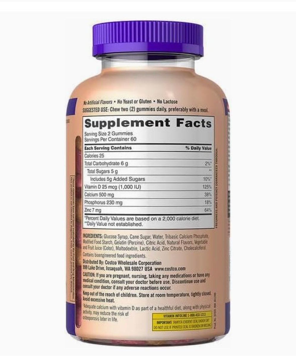 Kirkland Signature Kaugummis mit Kalzium und Vitamin D3 für Erwachsene, 120 Stück