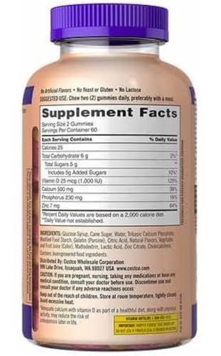 Kirkland Signature Kaugummis mit Kalzium und Vitamin D3 für Erwachsene, 120 Stück