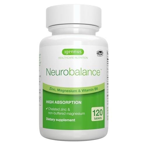 Igennus Neurobalance Zink, Magnesium & B6 Komplex – Kognitive Unterstützung, ruhiger Fokus & Entspannung, 120 kleine Tabletten, hochabsorbierendes cheliertes Zink & vollständig reagiertes Magnesium, vegan, ohne Gentechnik