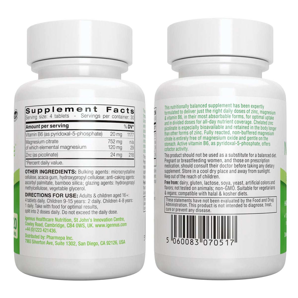 Igennus Neurobalance Zink, Magnesium & B6 Komplex – Kognitive Unterstützung, ruhiger Fokus & Entspannung, 120 kleine Tabletten, hochabsorbierendes cheliertes Zink & vollständig reagiertes Magnesium, vegan, ohne Gentechnik