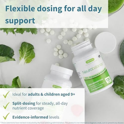 Igennus Neurobalance Zink, Magnesium & B6 Komplex – Kognitive Unterstützung, ruhiger Fokus & Entspannung, 120 kleine Tabletten, hochabsorbierendes cheliertes Zink & vollständig reagiertes Magnesium, vegan, ohne Gentechnik
