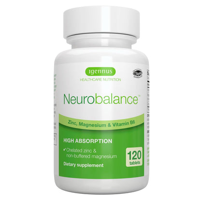 Igennus Neurobalance Zink, Magnesium & B6 Komplex – Kognitive Unterstützung, ruhiger Fokus & Entspannung, 120 kleine Tabletten, hochabsorbierendes cheliertes Zink & vollständig reagiertes Magnesium, vegan, ohne Gentechnik