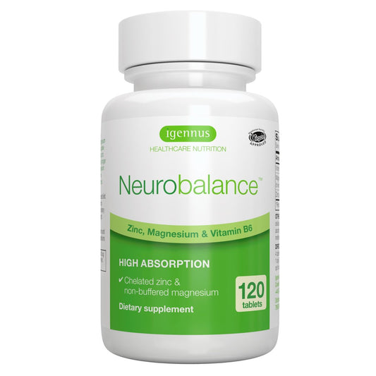 Igennus Neurobalance Zink, Magnesium & B6 Komplex – Kognitive Unterstützung, ruhiger Fokus & Entspannung, 120 kleine Tabletten, hochabsorbierendes cheliertes Zink & vollständig reagiertes Magnesium, vegan, ohne Gentechnik
