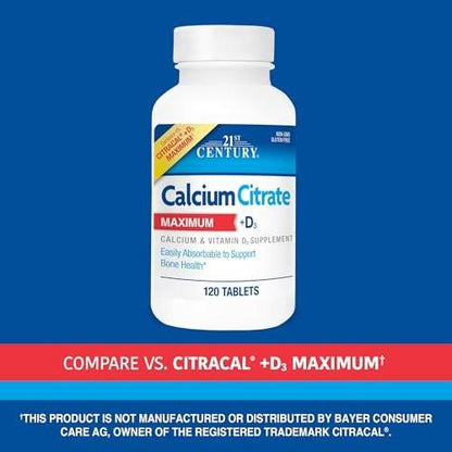 21st Century Calcium Citrate Plus D Maximum Caplets, 120 Stück
