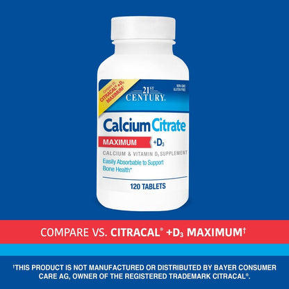 21st Century Calcium Citrate Plus D Maximum Caplets, 120 Stück