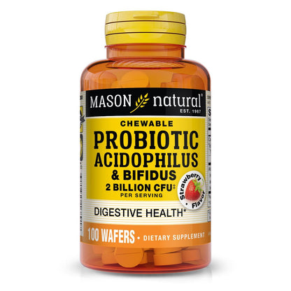 MASON NATURAL Probiotischer Acidophilus mit Bifidus, 50-Tage-Vorrat, Unterstützt eine gesunde normale Verdauung, Erdbeergeschmack, 100 Kautabletten