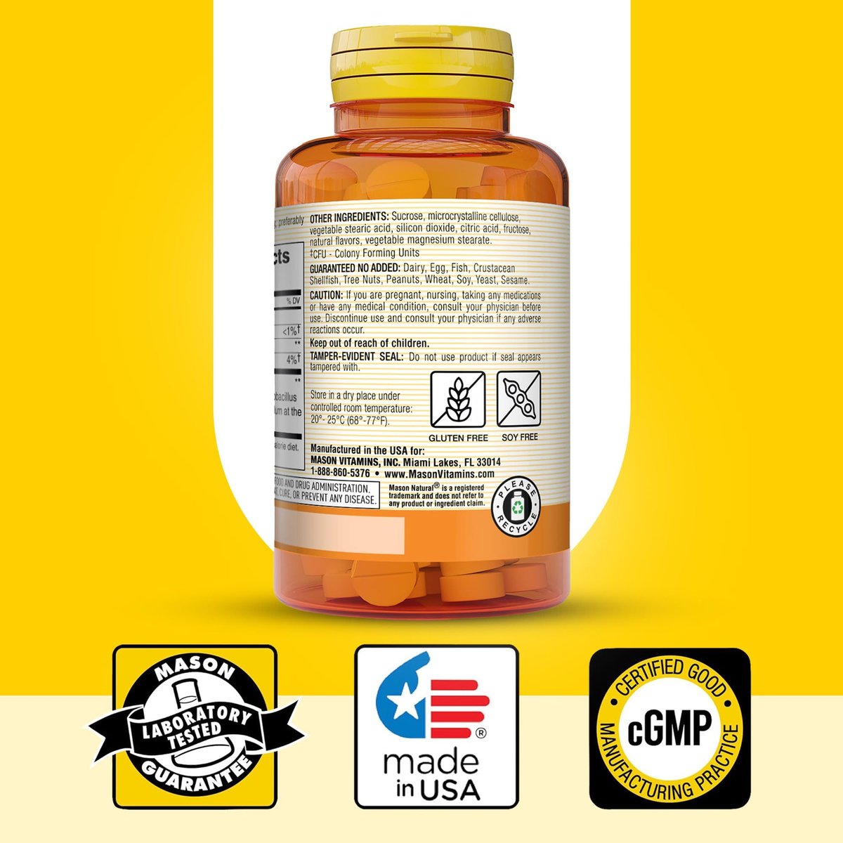 MASON NATURAL Probiotischer Acidophilus mit Bifidus, 50-Tage-Vorrat, Unterstützt eine gesunde normale Verdauung, Erdbeergeschmack, 100 Kautabletten