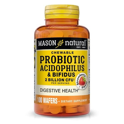 MASON NATURAL Probiotischer Acidophilus mit Bifidus, 50-Tage-Vorrat, Unterstützt eine gesunde normale Verdauung, Erdbeergeschmack, 100 Kautabletten