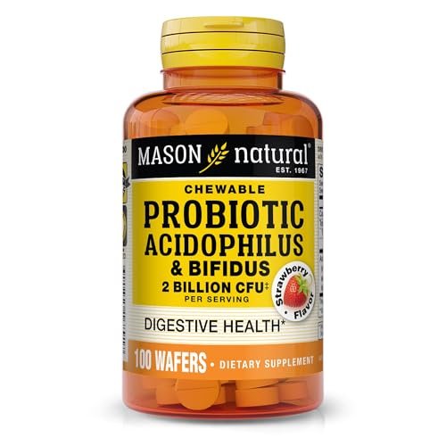 MASON NATURAL Probiotischer Acidophilus mit Bifidus, 50-Tage-Vorrat, Unterstützt eine gesunde normale Verdauung, Erdbeergeschmack, 100 Kautabletten