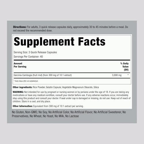 Piping Rock Garcinia Cambogia Extrakt Kapseln | 120 Stück | Konzentrierte Pillen | Non-GMO, Glutenfrei