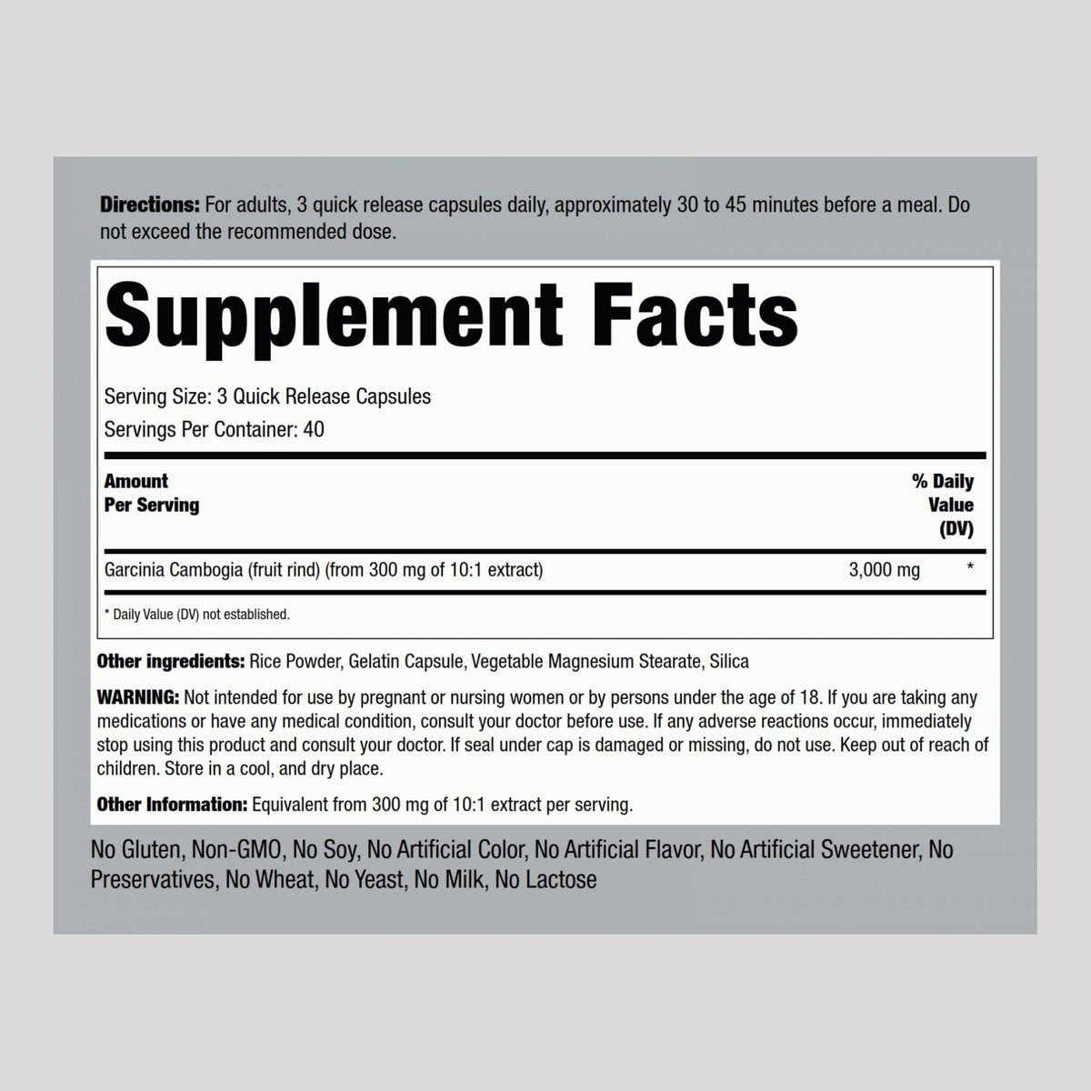 Piping Rock Garcinia Cambogia Extrakt Kapseln | 120 Stück | Konzentrierte Pillen | Non-GMO, Glutenfrei