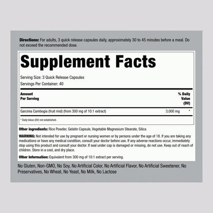 Piping Rock Garcinia Cambogia Extrakt Kapseln | 120 Stück | Konzentrierte Pillen | Non-GMO, Glutenfrei