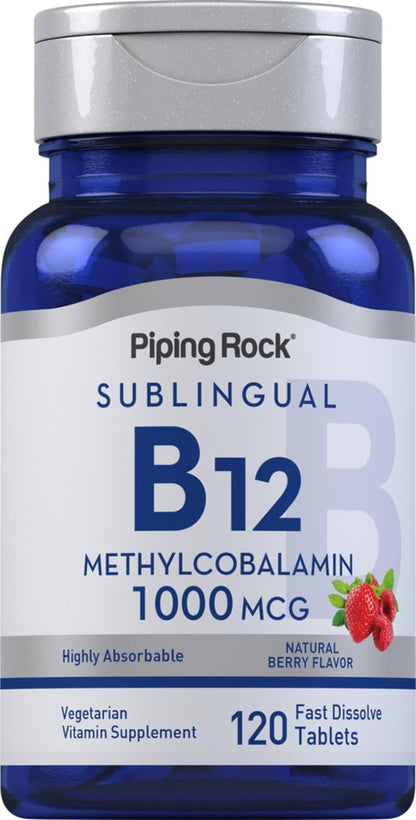 Piping Rock Vitamin B12 1000 mcg Sublingual | 120 Tabletten | als Methylcobalamin | Beerengeschmack | Vegetarisch, Nicht-GVO, Glutenfrei