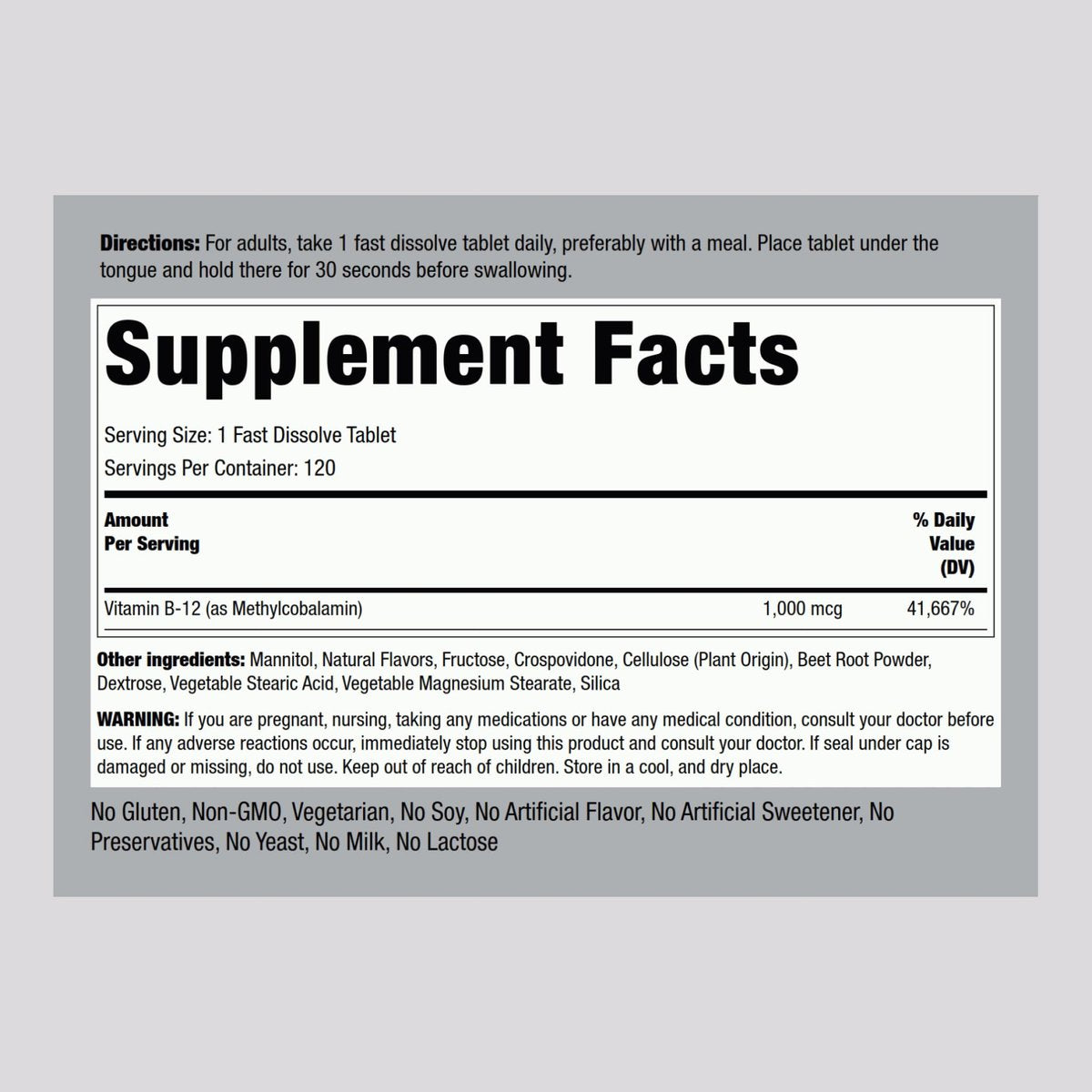 Piping Rock Vitamin B12 1000 mcg Sublingual | 120 Tabletten | als Methylcobalamin | Beerengeschmack | Vegetarisch, Nicht-GVO, Glutenfrei