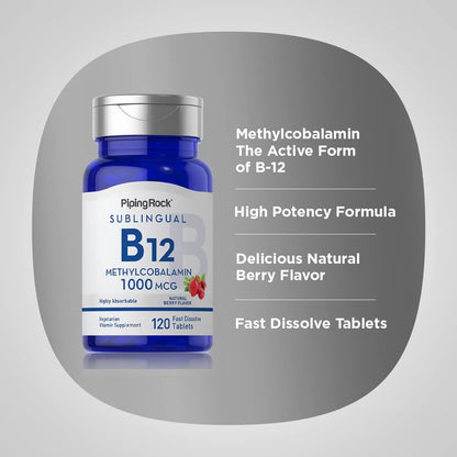 Piping Rock Vitamin B12 1000 mcg Sublingual | 120 Tabletten | als Methylcobalamin | Beerengeschmack | Vegetarisch, Nicht-GVO, Glutenfrei