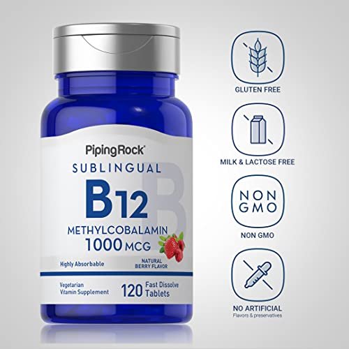 Piping Rock Vitamin B12 1000 mcg Sublingual | 120 Tabletten | als Methylcobalamin | Beerengeschmack | Vegetarisch, Nicht-GVO, Glutenfrei