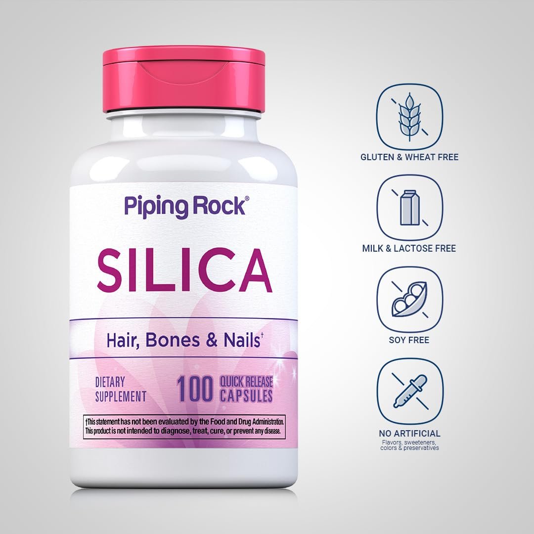 Piping Rock Silica Supplement 500mg | 100 Kapseln | Schachtelhalmextrakt | Vitamine für Haare, Knochen & Nägel | Glutenfrei, Nicht-GVO