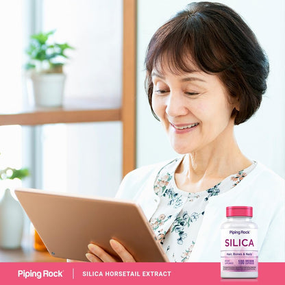 Piping Rock Silica Supplement 500mg | 100 Kapseln | Schachtelhalmextrakt | Vitamine für Haare, Knochen & Nägel | Glutenfrei, Nicht-GVO