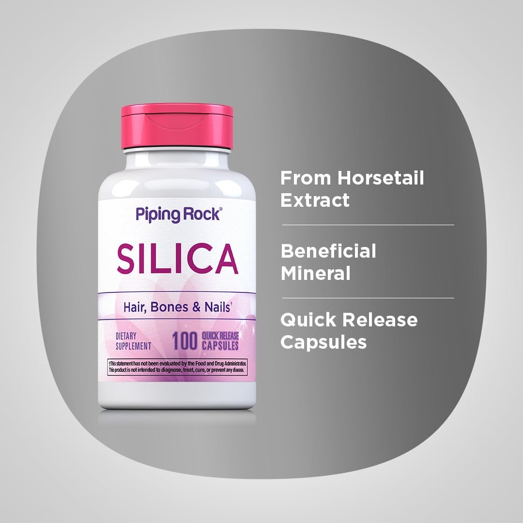 Piping Rock Silica Supplement 500mg | 100 Kapseln | Schachtelhalmextrakt | Vitamine für Haare, Knochen & Nägel | Glutenfrei, Nicht-GVO
