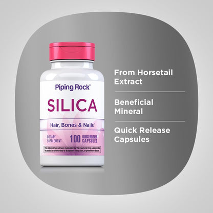 Piping Rock Silica Supplement 500mg | 100 Kapseln | Schachtelhalmextrakt | Vitamine für Haare, Knochen & Nägel | Glutenfrei, Nicht-GVO