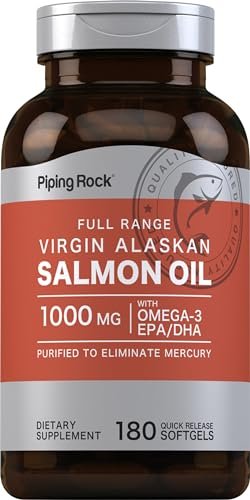 Piping Rock Wild Alaskan Salmonöl für Menschen | 1000 mg | 180 Weichkapseln | Omega-3-Ergänzung mit EPA und DHA | Non-GMO und glutenfrei