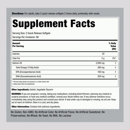 Piping Rock Wild Alaskan Salmonöl für Menschen | 1000 mg | 180 Weichkapseln | Omega-3-Ergänzung mit EPA und DHA | Non-GMO und glutenfrei