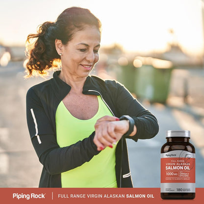 Piping Rock Wild Alaskan Salmonöl für Menschen | 1000 mg | 180 Weichkapseln | Omega-3-Ergänzung mit EPA und DHA | Non-GMO und glutenfrei