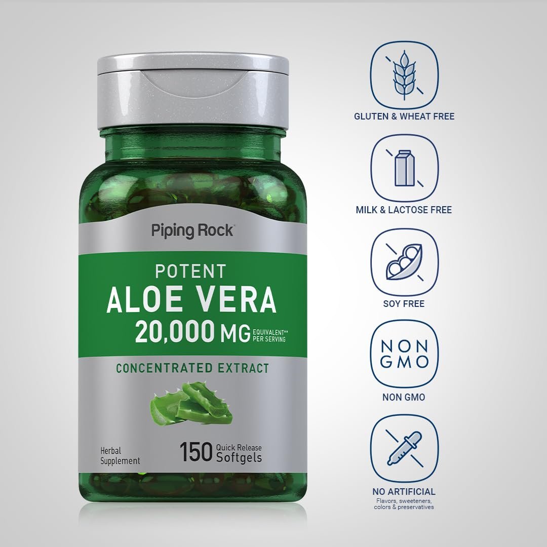 Piping Rock Aloe Vera Nahrungsergänzungsmittel | 150 Weichkapseln | Konzentrierter Kräuterextrakt | Non-GMO & Glutenfrei