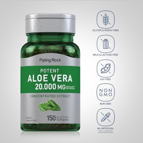 Piping Rock Aloe Vera Nahrungsergänzungsmittel | 150 Weichkapseln | Konzentrierter Kräuterextrakt | Non-GMO & Glutenfrei