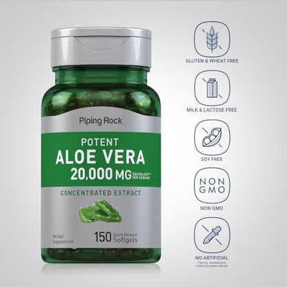 Piping Rock Aloe Vera Nahrungsergänzungsmittel | 150 Weichkapseln | Konzentrierter Kräuterextrakt | Non-GMO & Glutenfrei